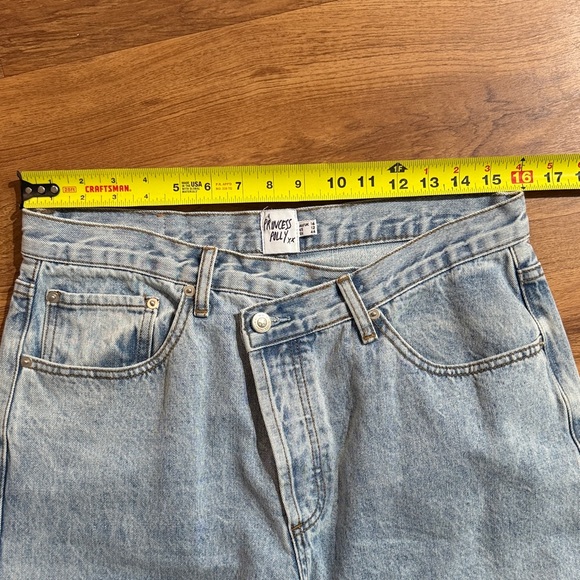 Prince Polly Women Sz 12 Light Blue Distressed Slanted Button Fly Ripped Jeans - Picture 7 of 14